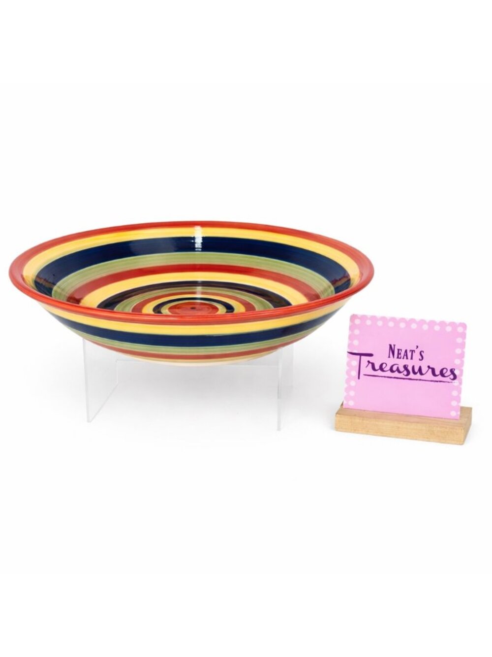 Tabletops MUTICOLOR SWIRL Red Blue Hand Painted Stoneware Pasta 12" Serving Bowl